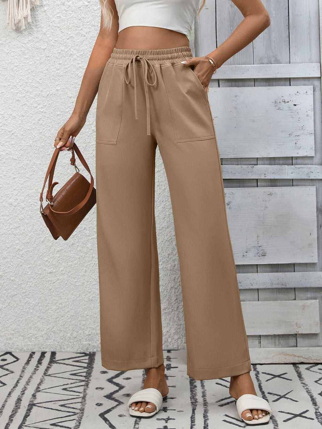 Casual Drawstring Wide Leg Pants