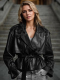 Leather Belted Trench Jacket