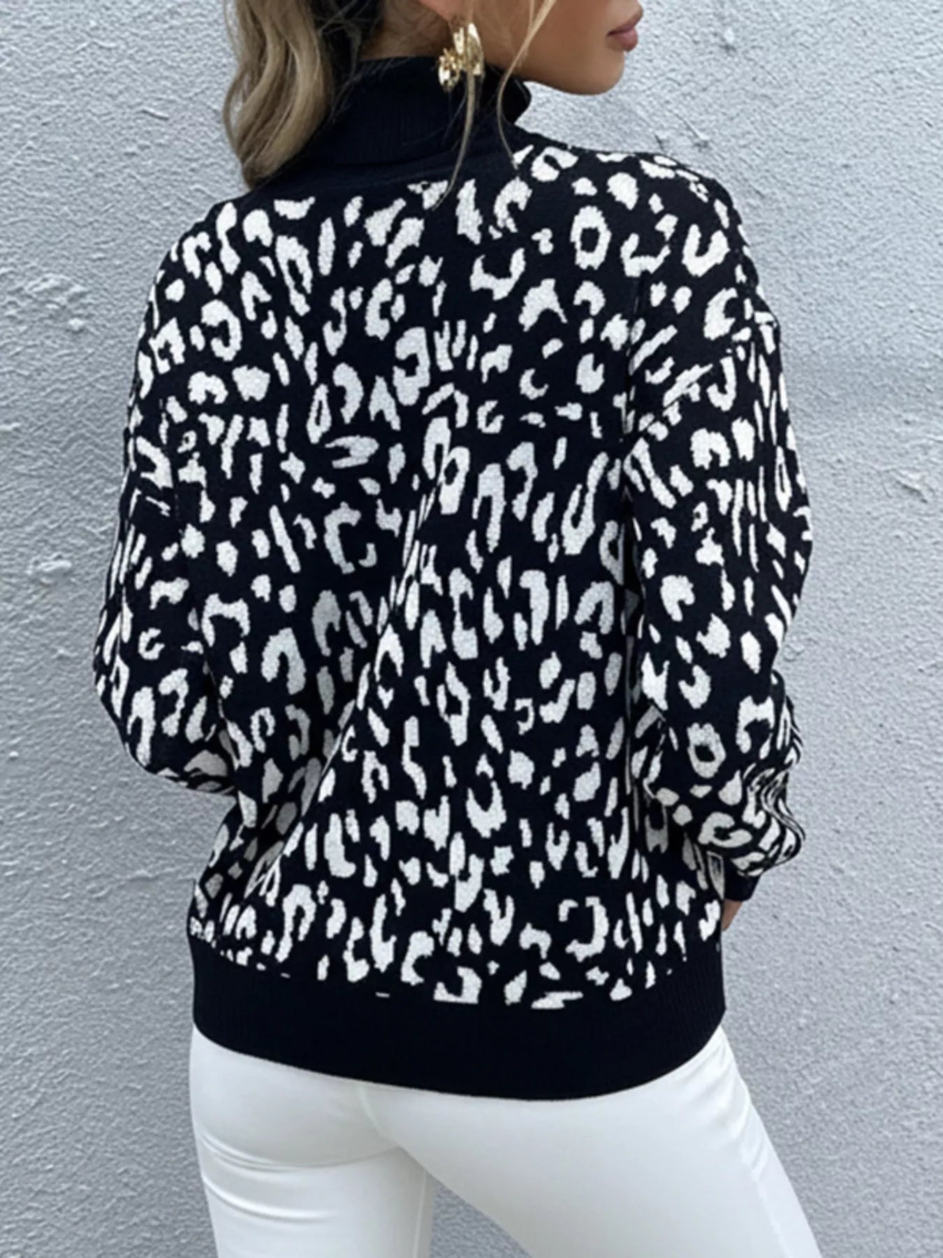 Leopard High Neck Pullover Sweater