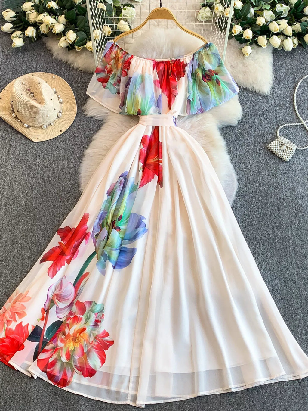 Floral Off-Shoulder A-Line Dress