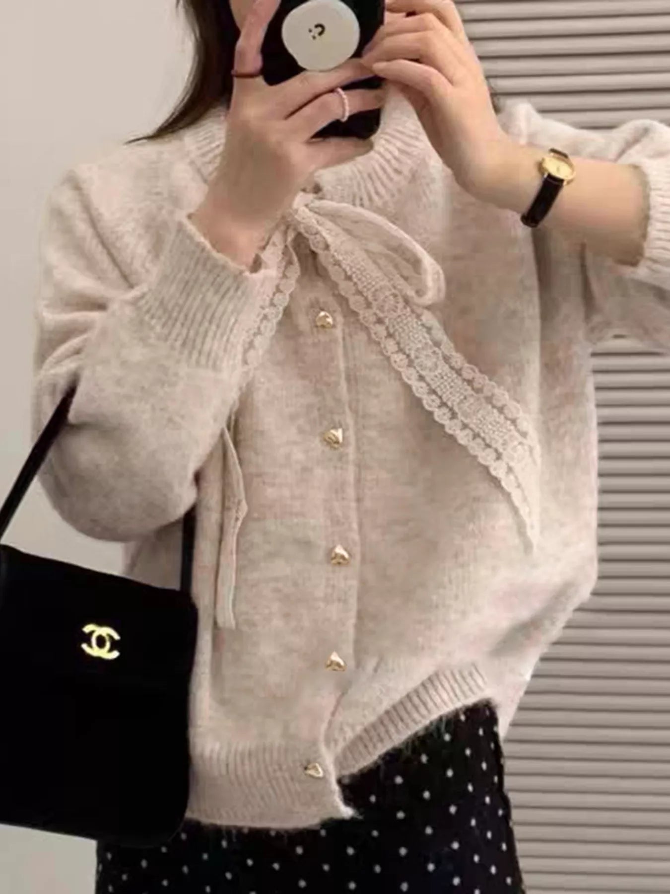 Lace Bowknot Knit Cardigan