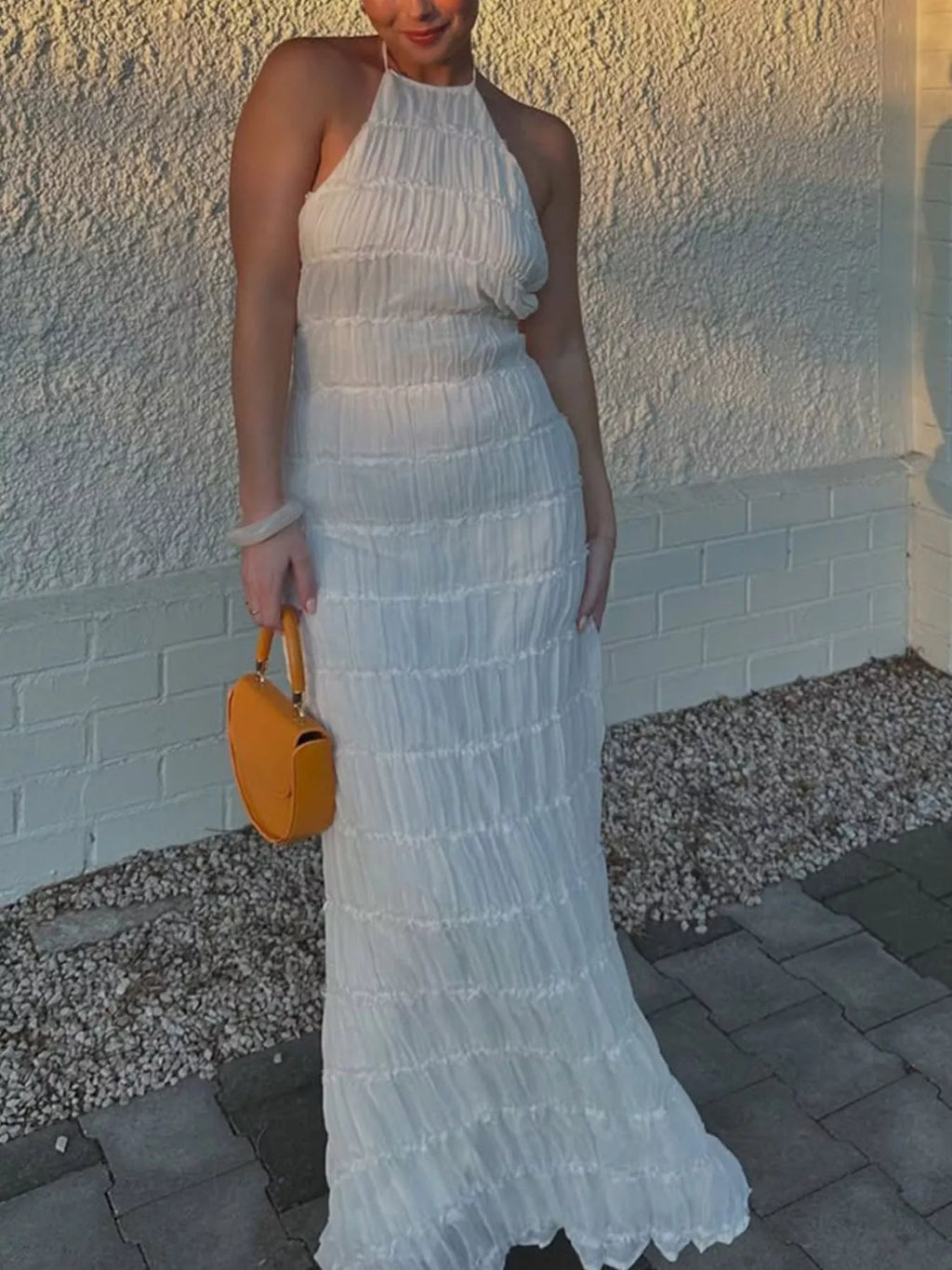 Ruched Halter Neck Maxi Dress