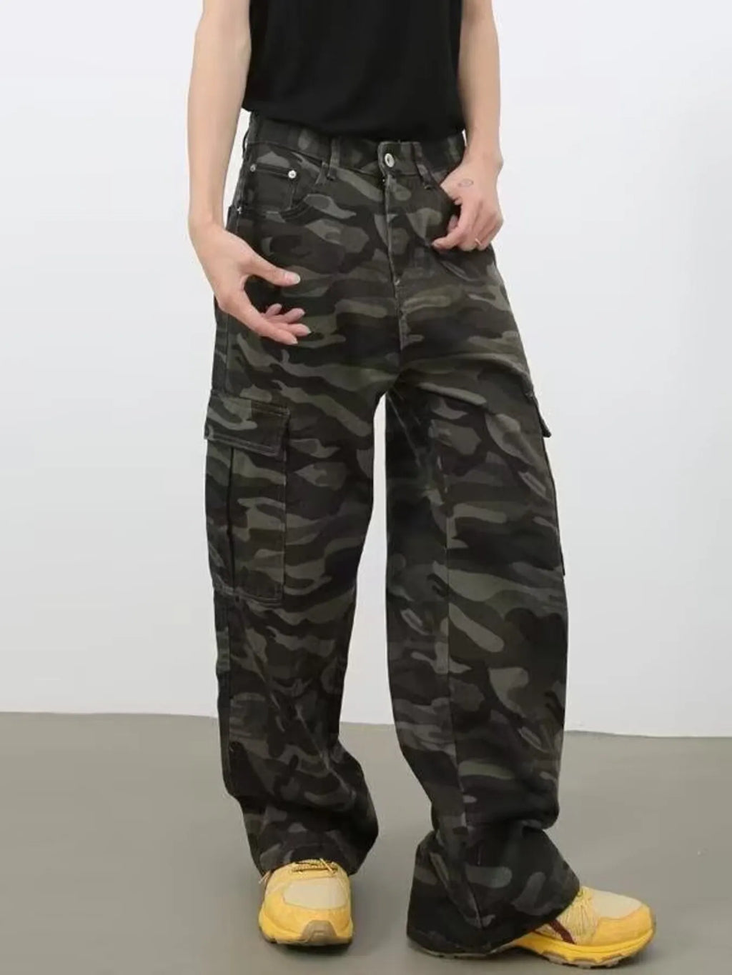 Men's Full Size Camo Print Wide Leg Cargo Jeans Plus Size