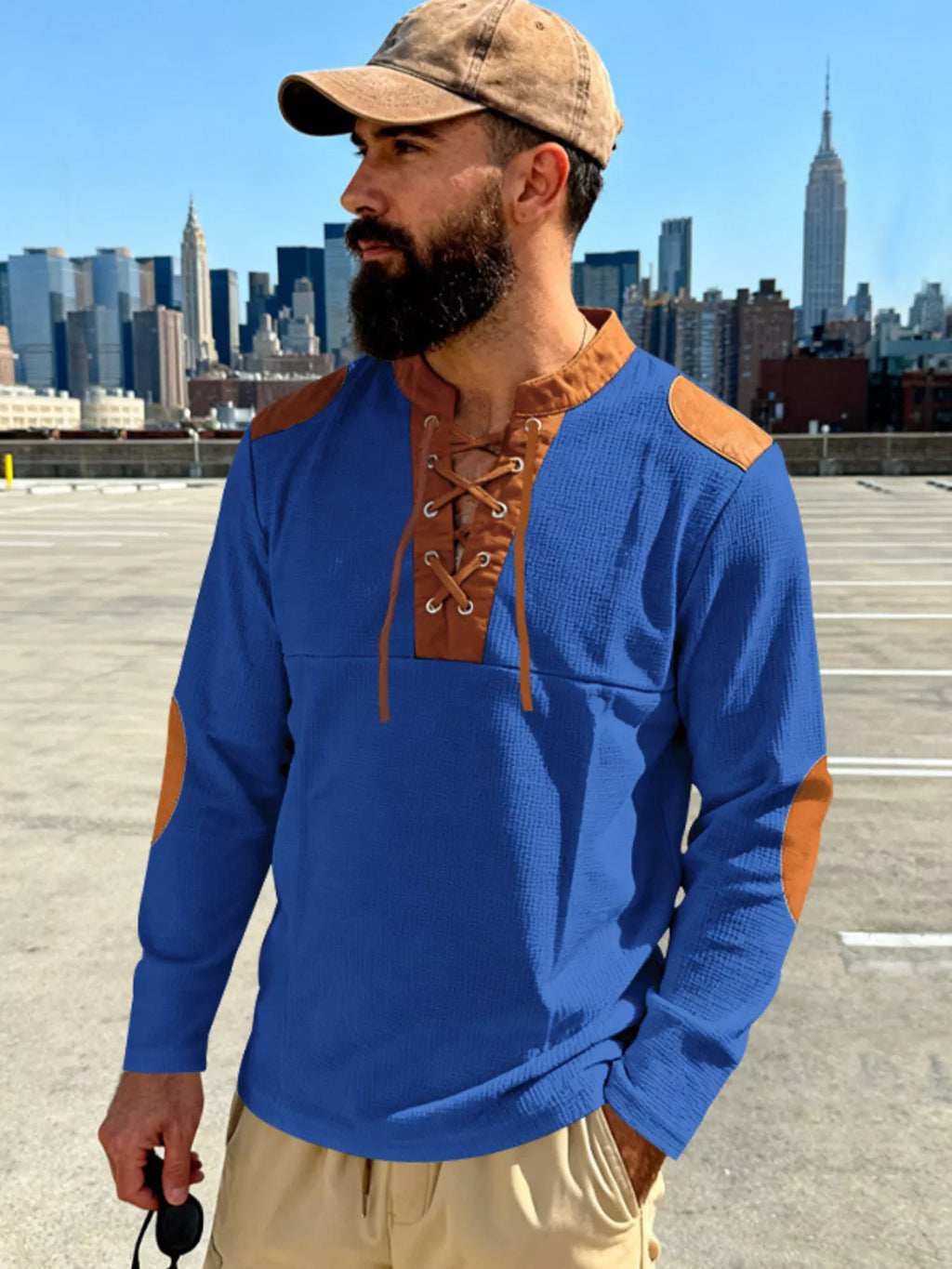 Men's Full Size Vintage Lace-Up Long Sleeve T-Shirt Plus Size