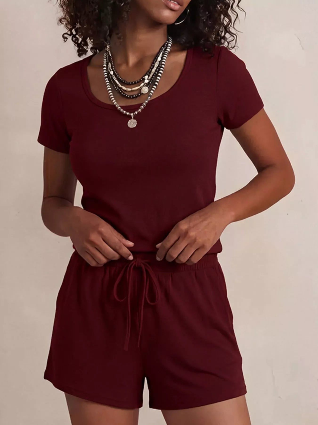 Solid Color Short Sleeve Tee and Shorts Set
