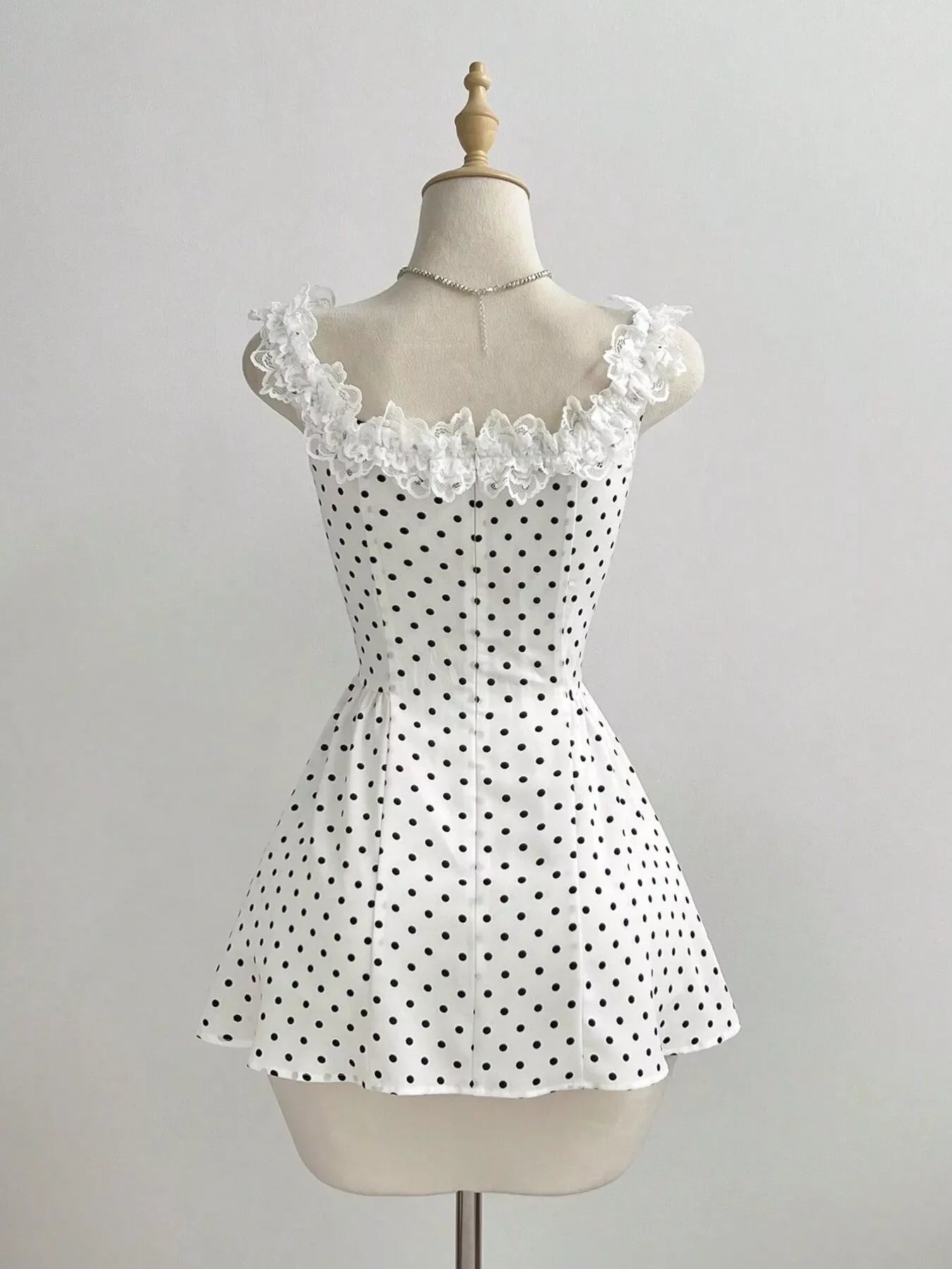 Polka Dot Lace Trim Mini Dress