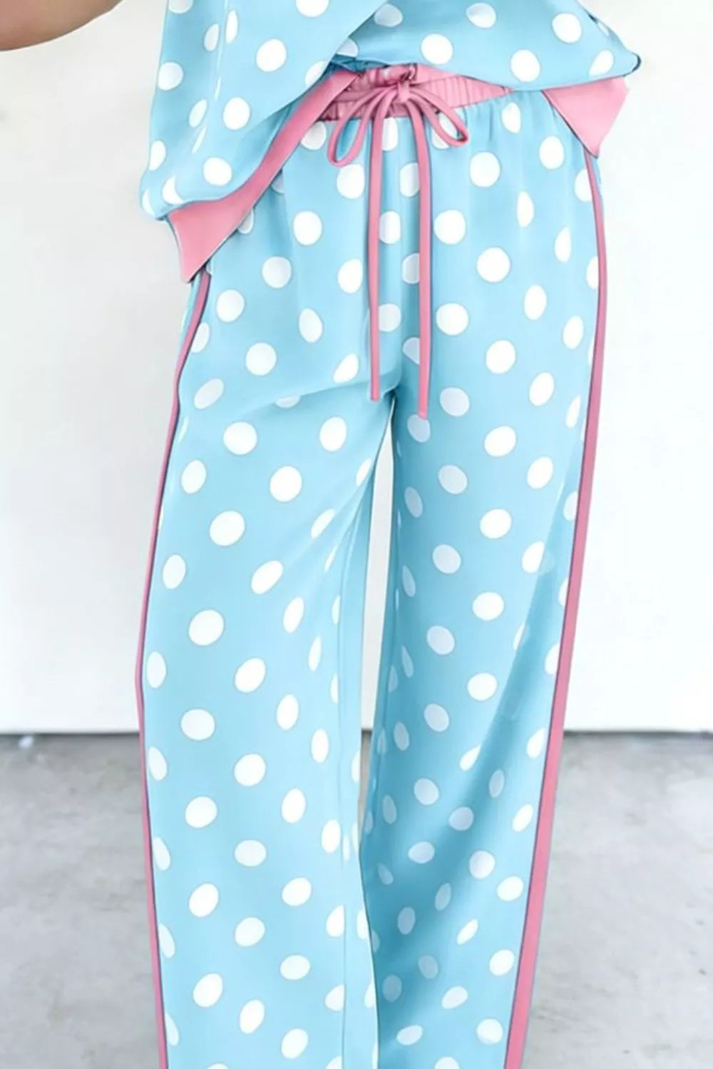 Polka Dot Contrast Trim Top and Pants Set