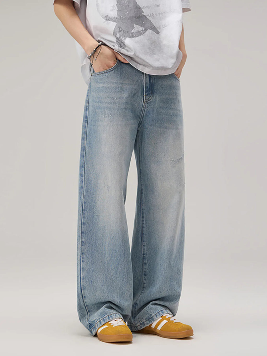 Men's Wide Leg Wash Jeans