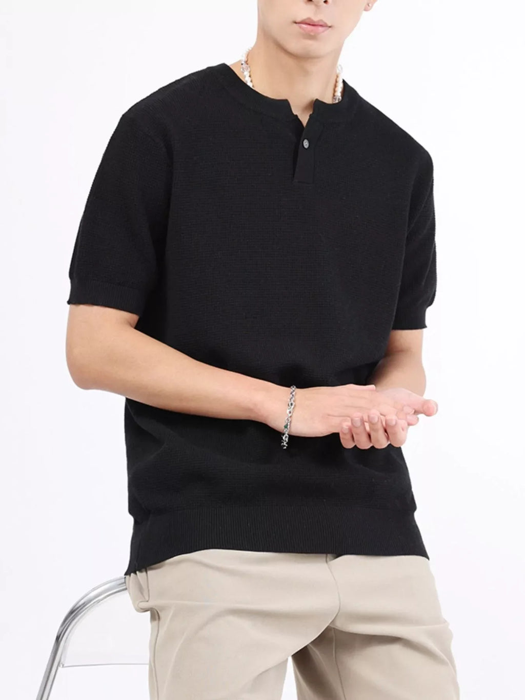 Men's Plus Size Casual Knit Henley T-Shirt