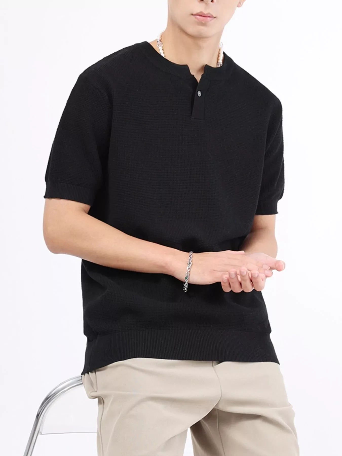 Men's Plus Size Casual Knit Henley T-Shirt