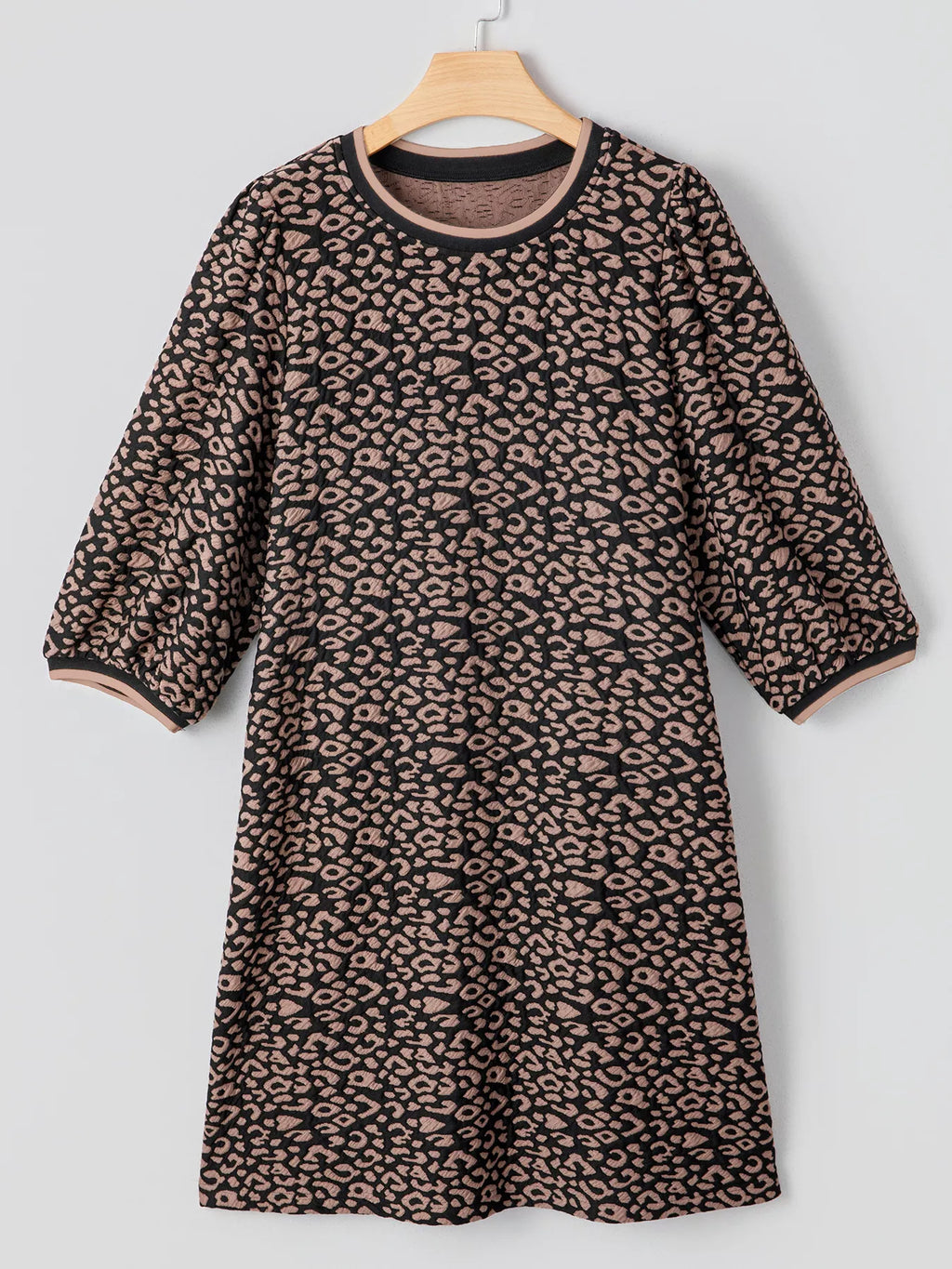 Leopard Print Bubble Sleeve Shift Mini Dress