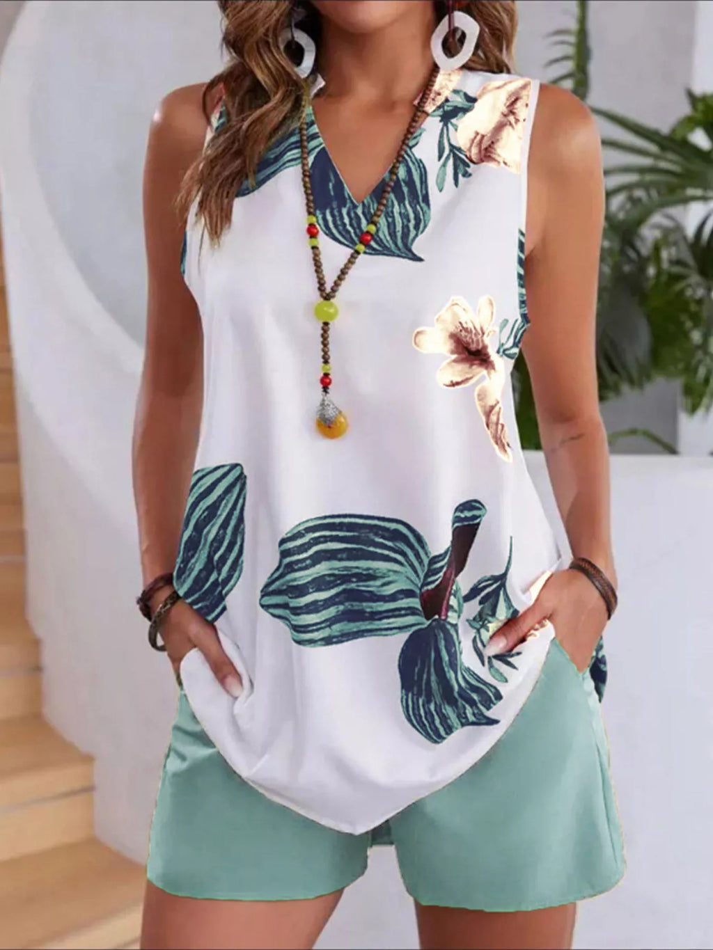 Floral Print Sleeveless Top and Shorts Set