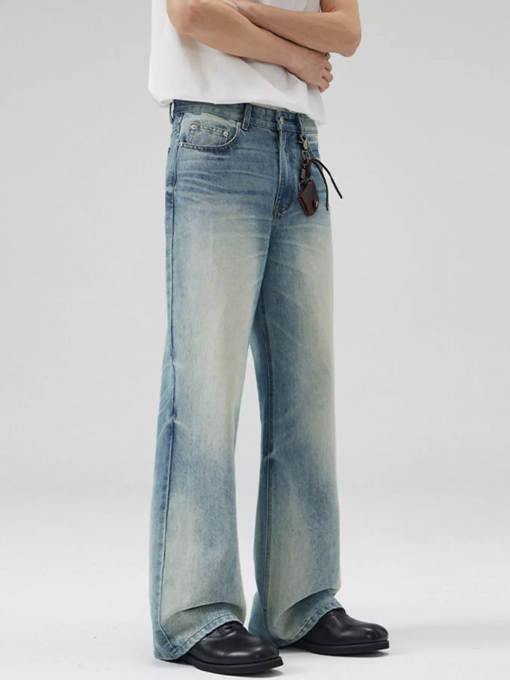 Men's Full Size Vintage Wash Wide Leg Jeans Plus Size