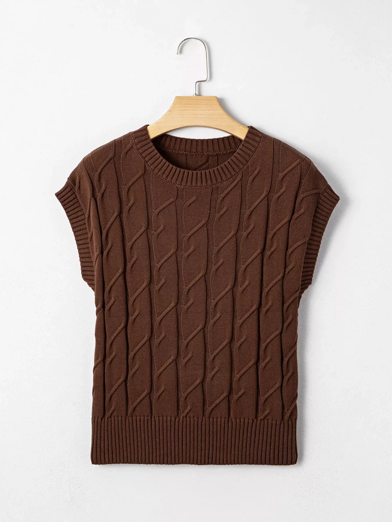 Cable Texture Crew Neck Short Sleeve Sweater Top