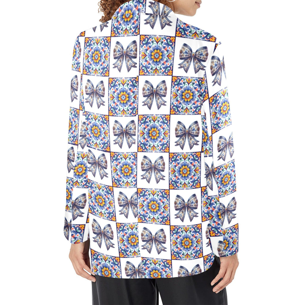 Baha Ranch Blue Bow Talavera Floral Blazer