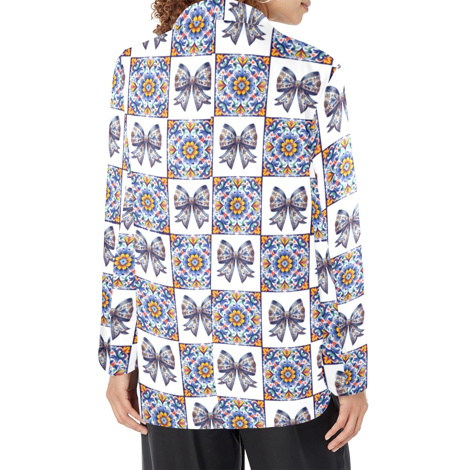 Baha Ranch Blue Bow Talavera Floral Blazer