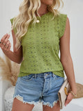 Eyelet Round Neck Cap Sleeve Top