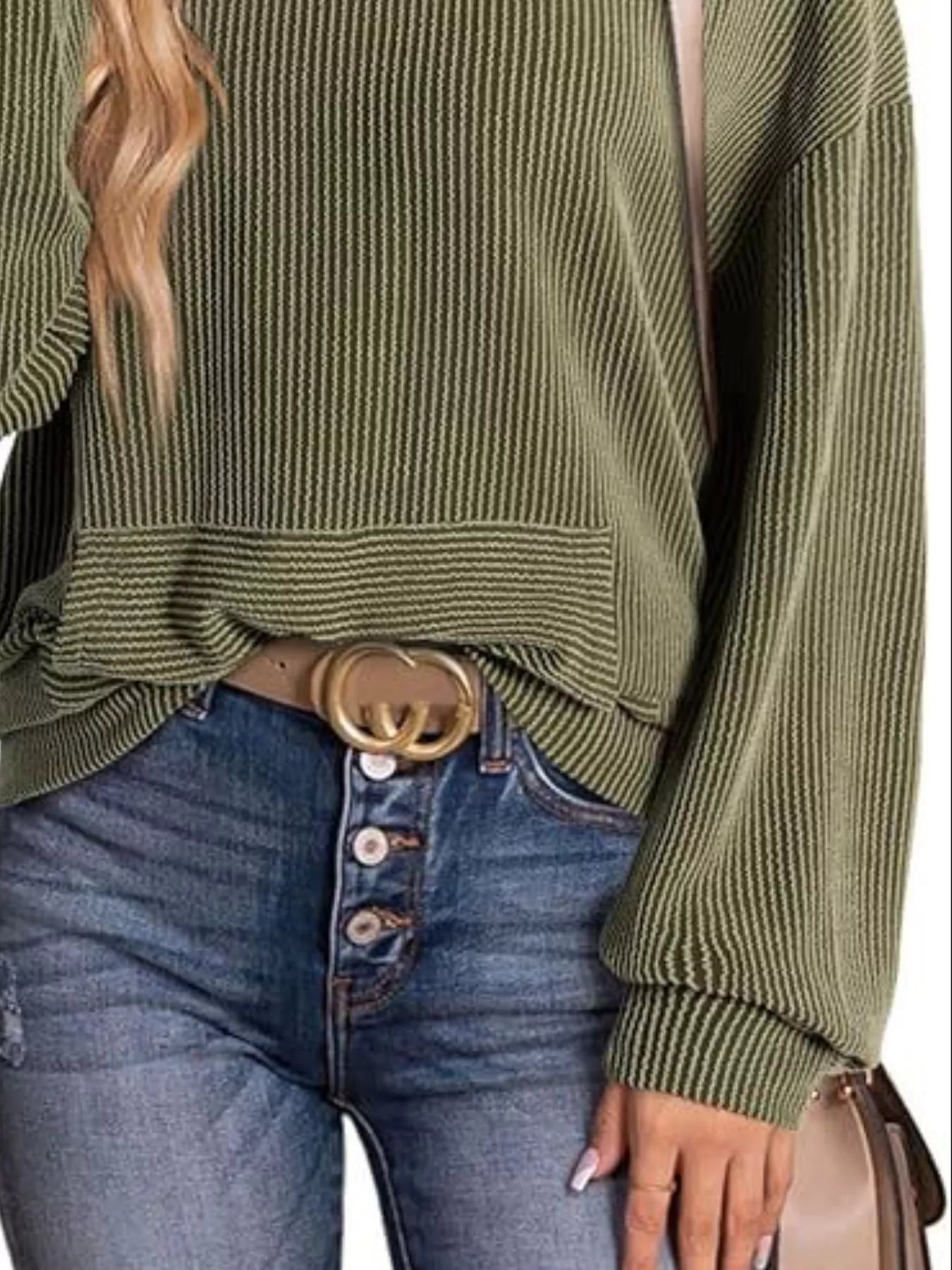 Ribbed Oversized Hoodie Sweatshirt with Pocket
