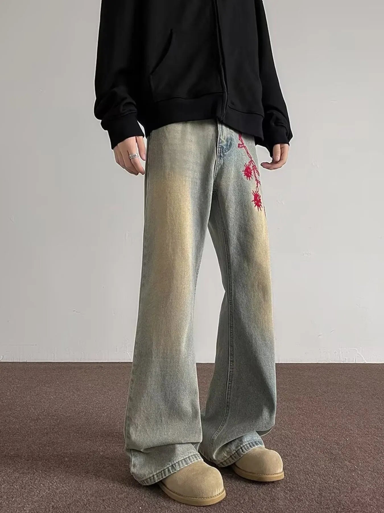 Men's Full Size Embroidered Wide Leg Jeans Plus Size