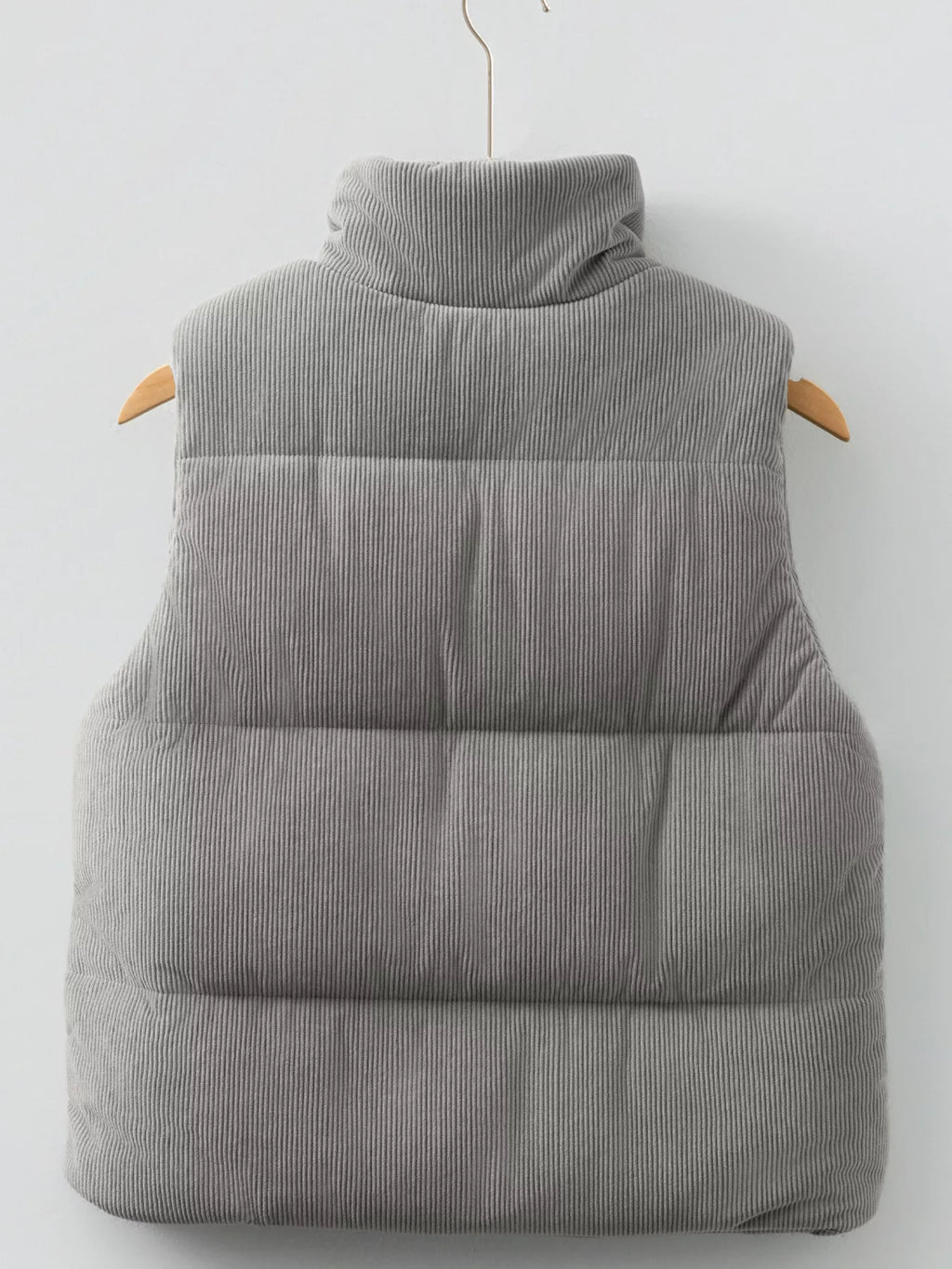 Corduroy Stand Neck Zipped Puffer Vest