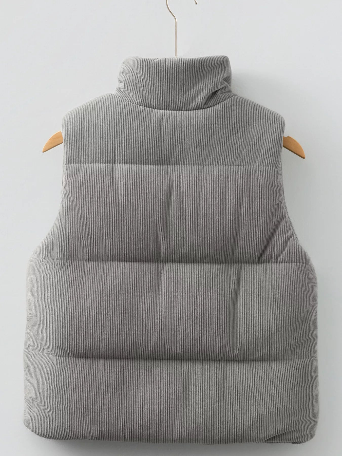 Corduroy Stand Neck Zipped Puffer Vest