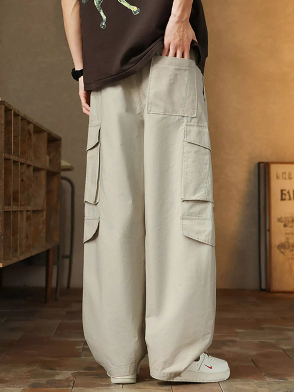 Men's Plus Size Loose Fit Cargo Pants with Drawstring