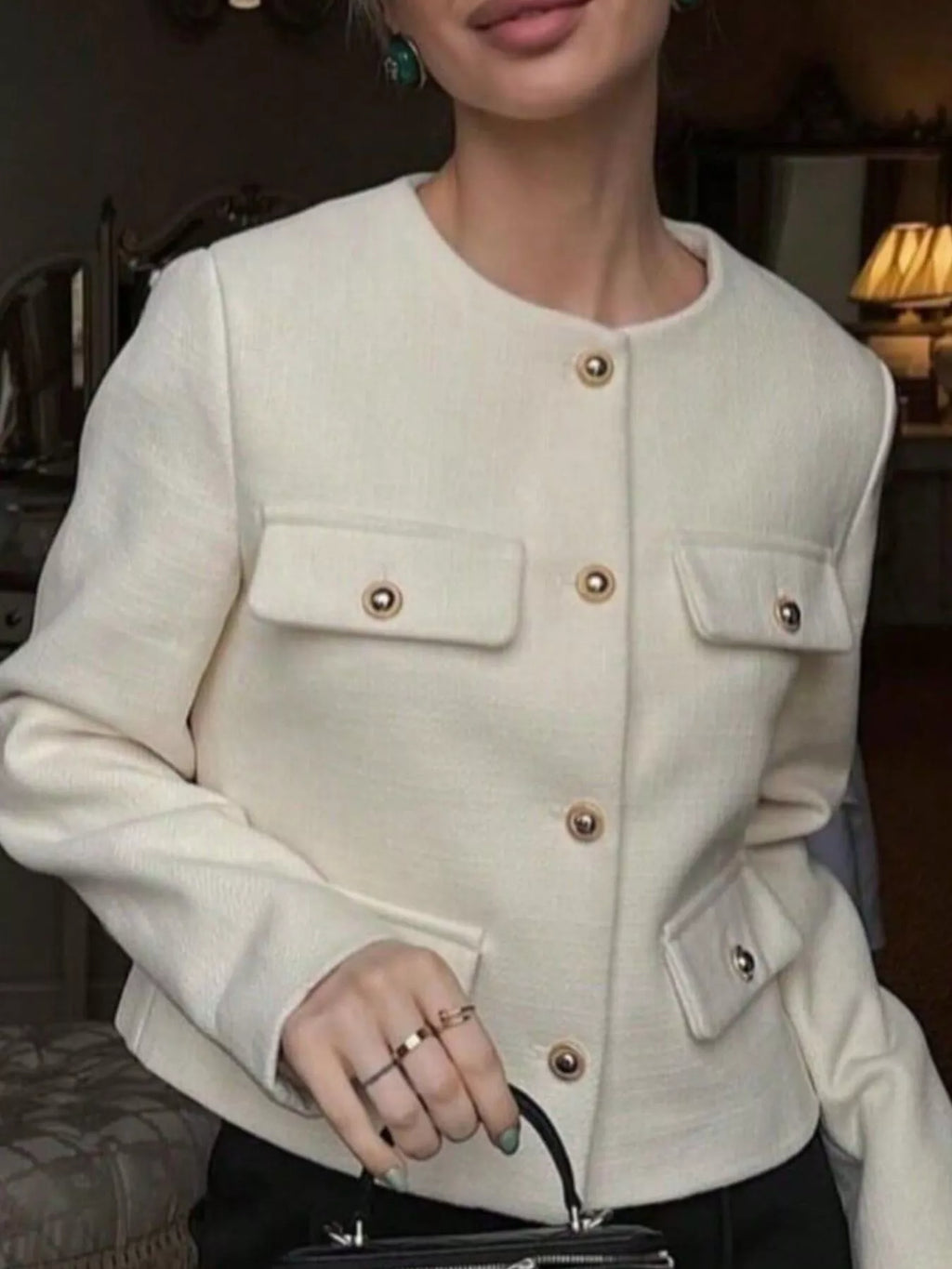 Tweed Button Up Cropped Outerwear