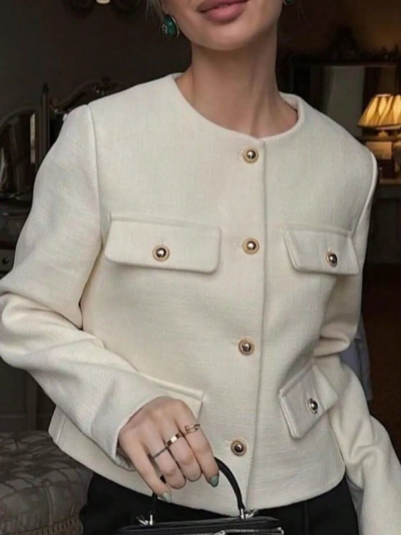 Tweed Button Up Cropped Outerwear