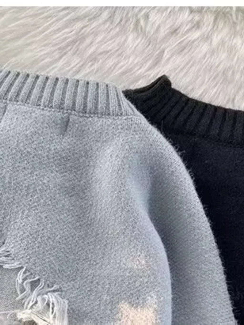 Men's Plus Size Distressed Knit Pullover Sweater