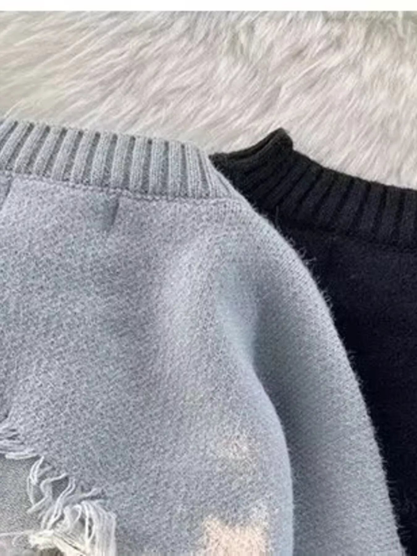 Men's Plus Size Distressed Knit Pullover Sweater