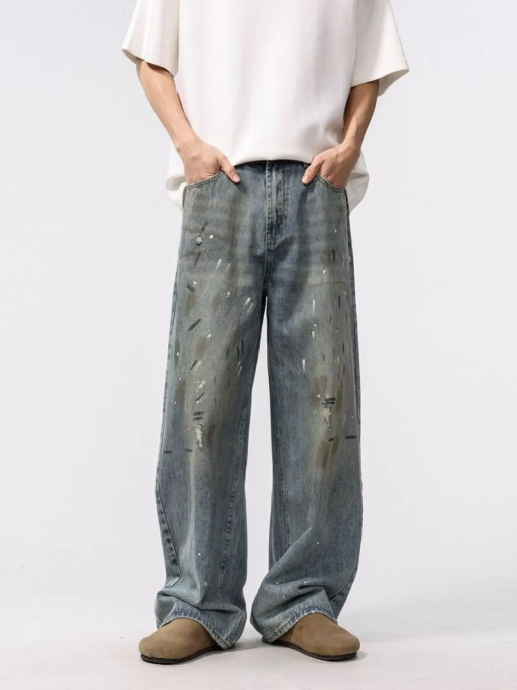 Men's Wide Leg Washed Jeans