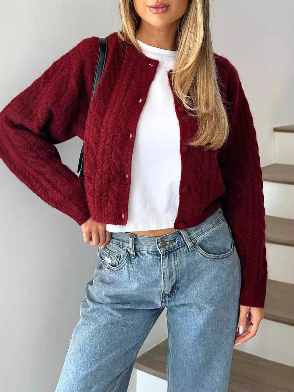 Cable Knit Button-Up Cardigan