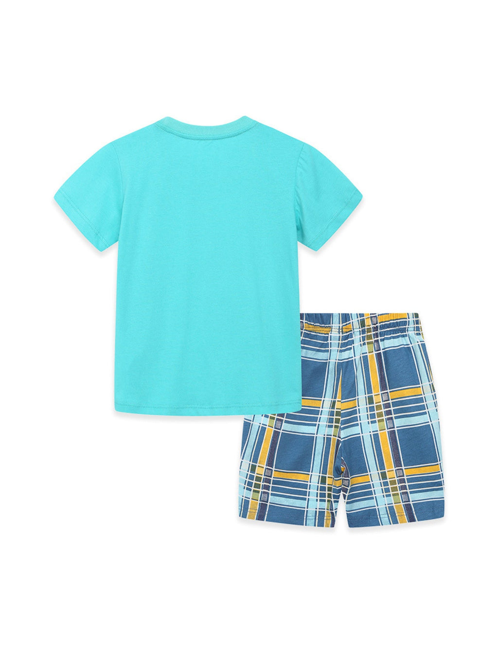Children's Excavator Short Sleeve Tee and Plaid Shorts Set