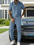 Men's Full Size Casual Zipper Polo Shirt and Drawstring Pants Set Plus Size