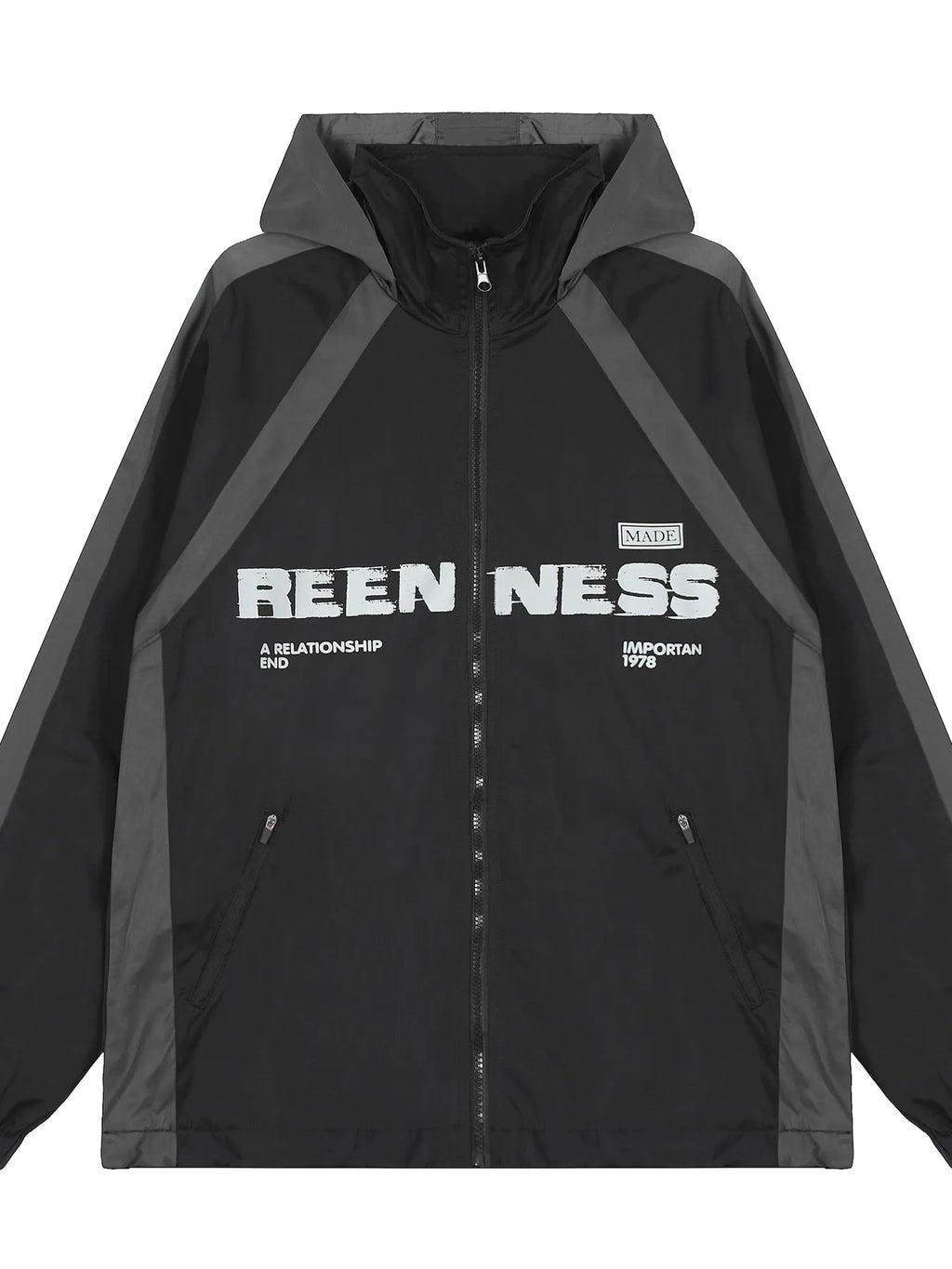 Men's Letter Zip Up Hooded Windbreaker Jacket