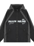 Men's Letter Zip Up Hooded Windbreaker Jacket