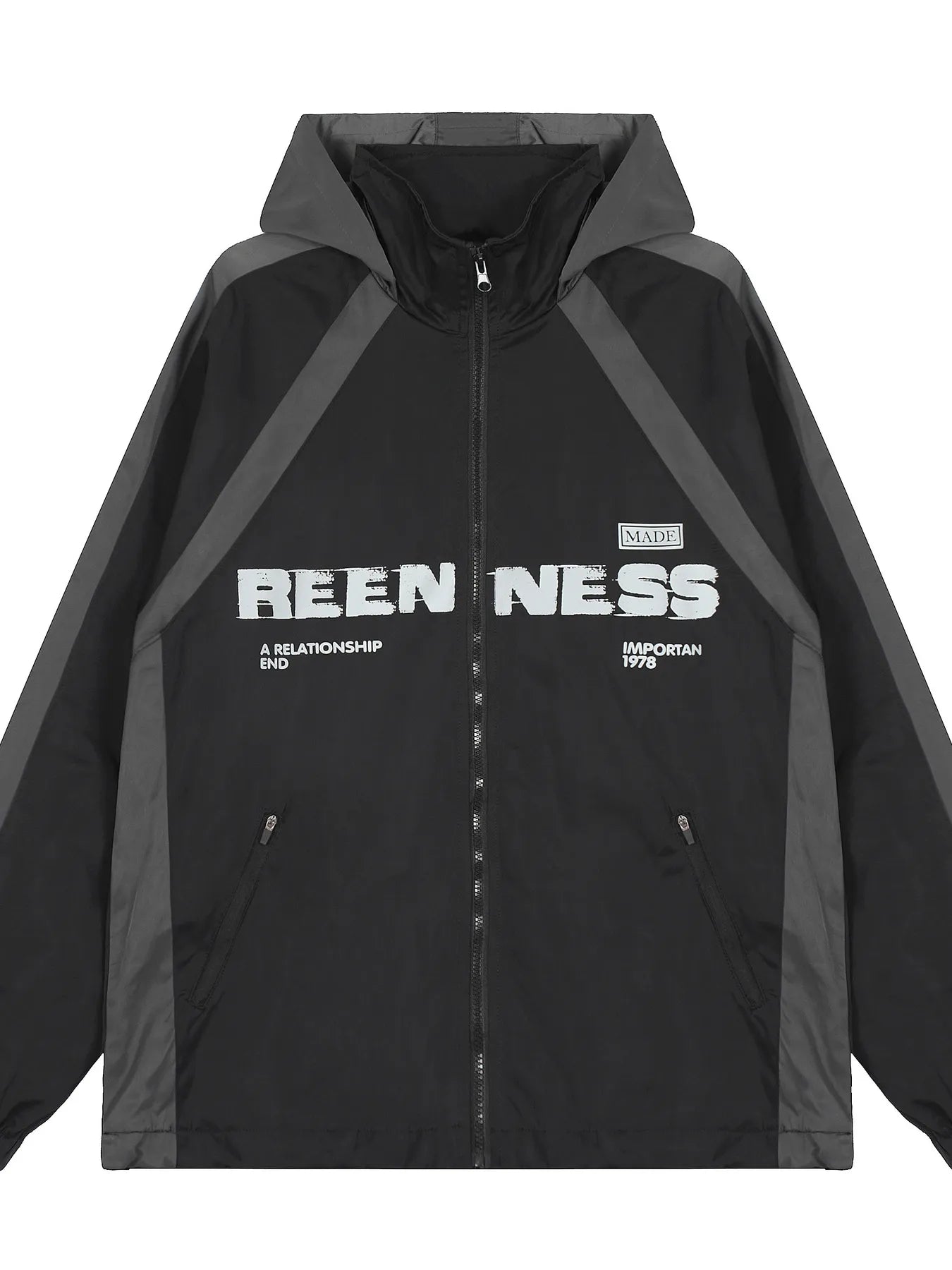Men's Letter Zip Up Hooded Windbreaker Jacket