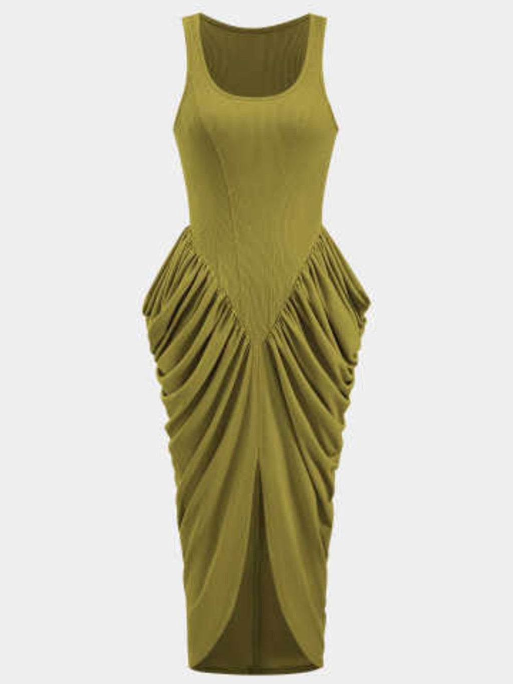Ruched Detail Slit Midi Dress