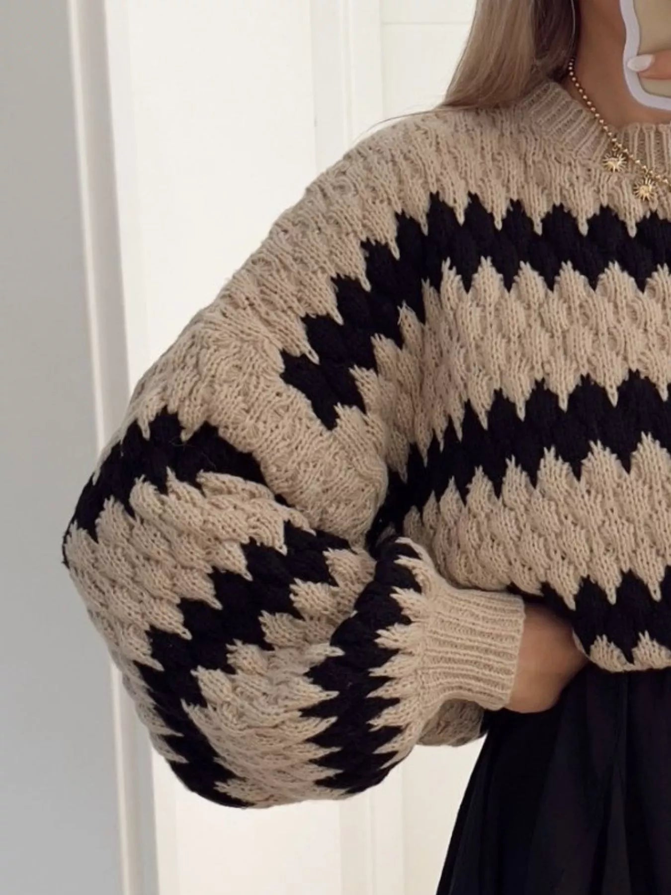 Striped Round Neck Dropped Shoulder Sweater