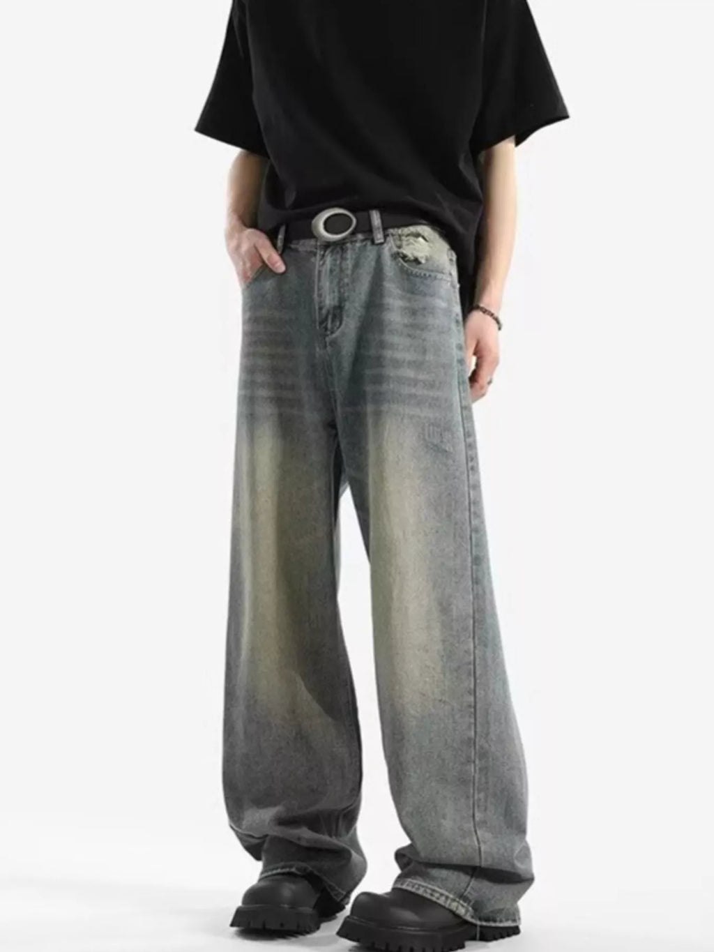 Men's Full Size Vintage Wash Wide Leg Jeans Plus Size