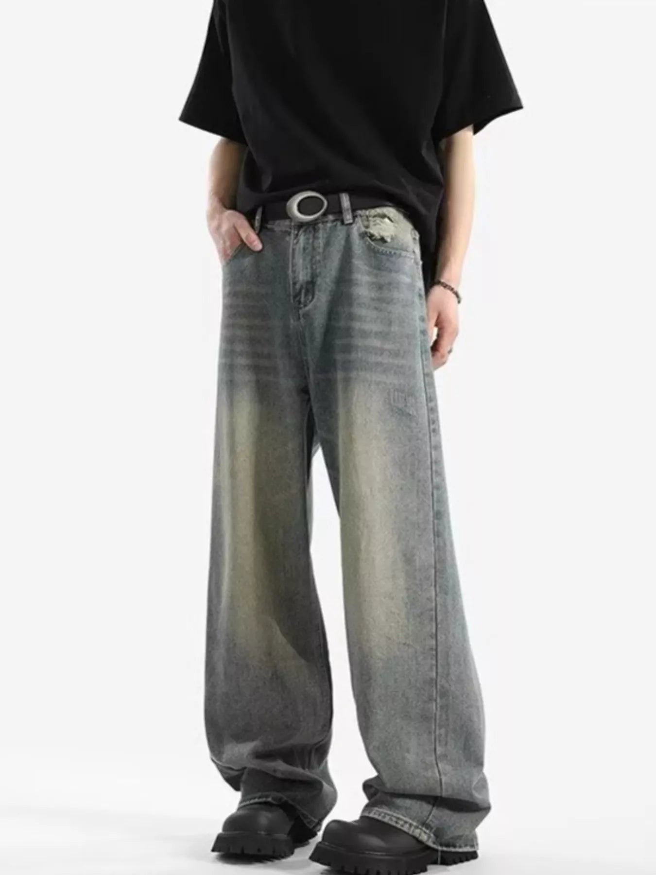 Men's Full Size Vintage Wash Wide Leg Jeans Plus Size