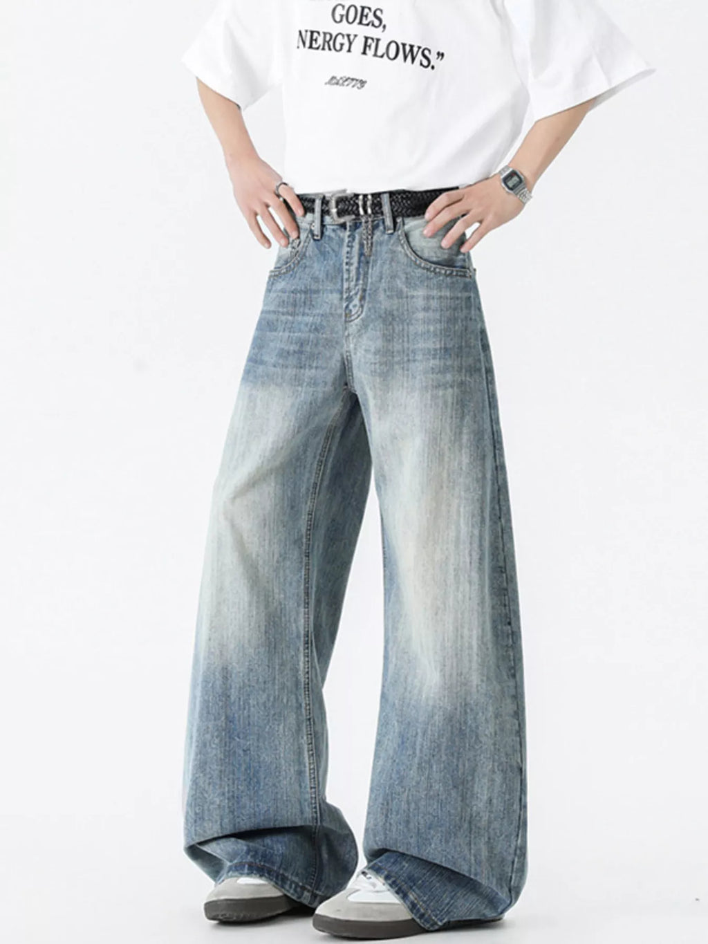 Men's Vintage Wash Wide Leg Jeans