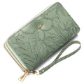 Embossed Floral Pattern Double Zipper Wallet