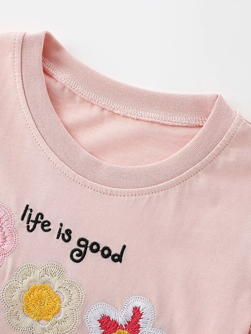 Children's Embroidered Flower Ruffle Sleeve T-Shirt