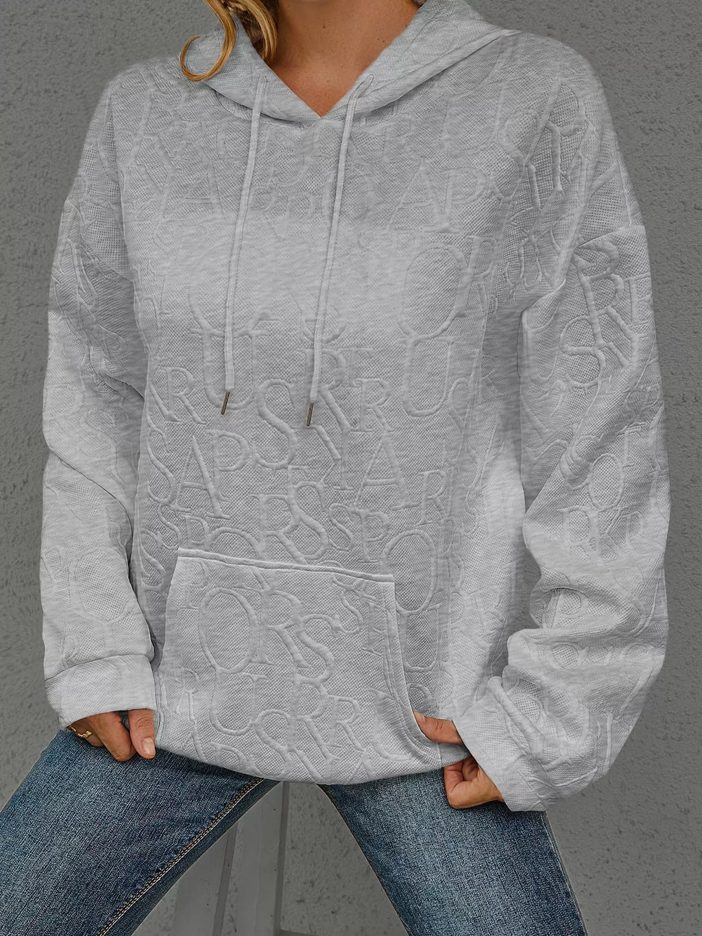 Full Size Embossed Lettering Casual Hoodie Plus Size