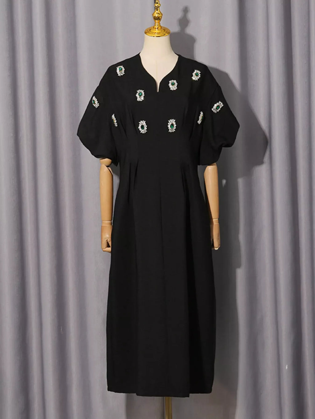 Embellished Puff Sleeve Midi Dress