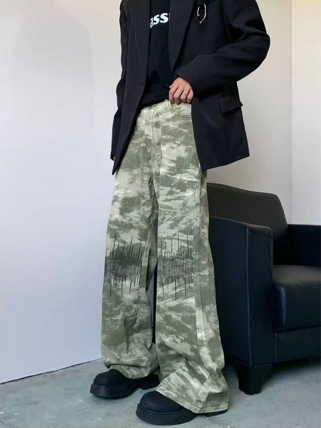 Men's Full Size Abstract Print Wide Leg Jeans Plus Size