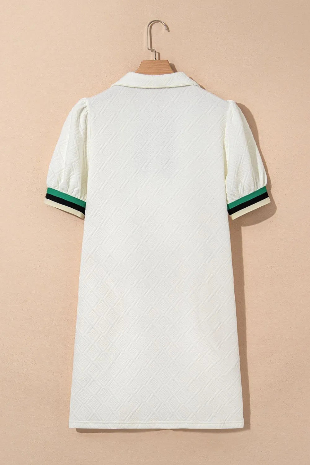 Striped Collared Zip Up Textured Dress