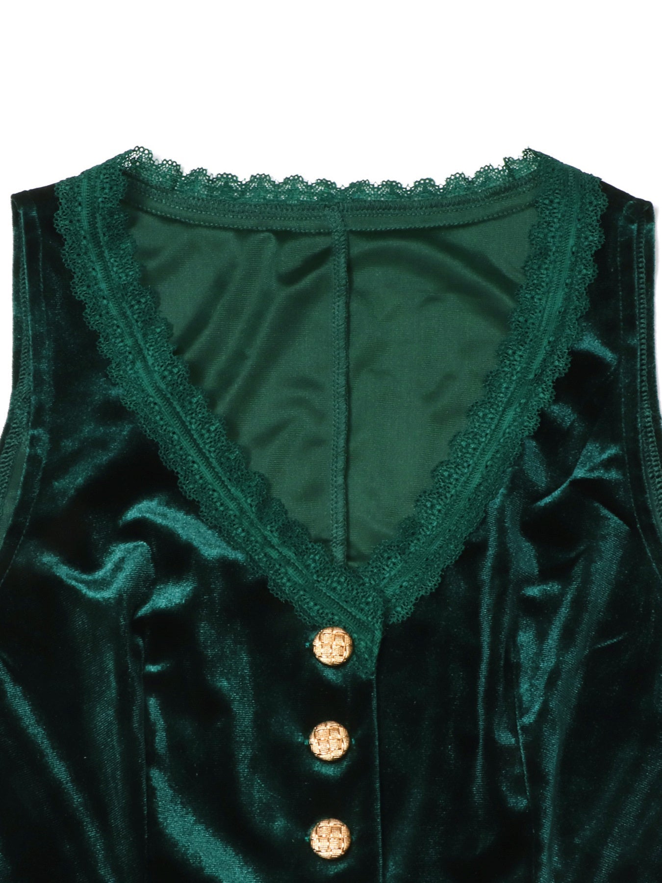 Velvet Lace Trim Button-Down Vest