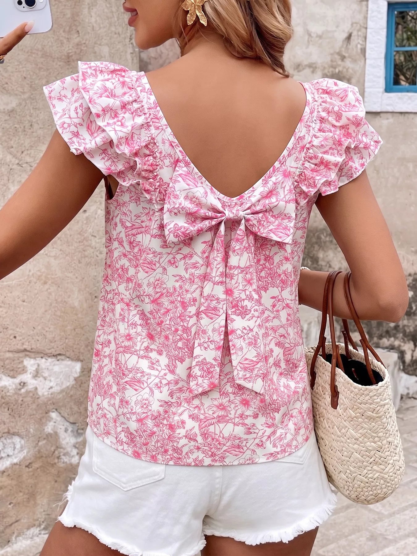 Floral Print Ruffle Sleeve Blouse